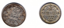 1/2 марки 1906 (A), 10 копеек 1906 СПБ ЭБ
